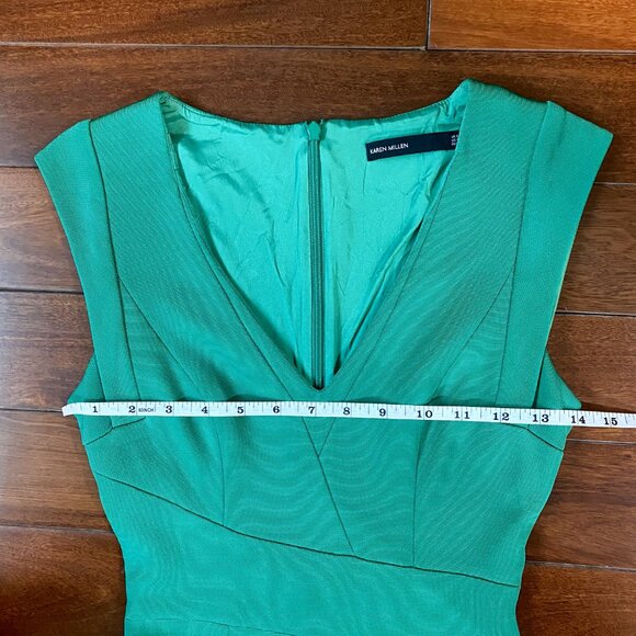 Karen Millen Elegant Bright Green V-Neck Structured Pencil Dress - Size 4 - Picture 14 of 16